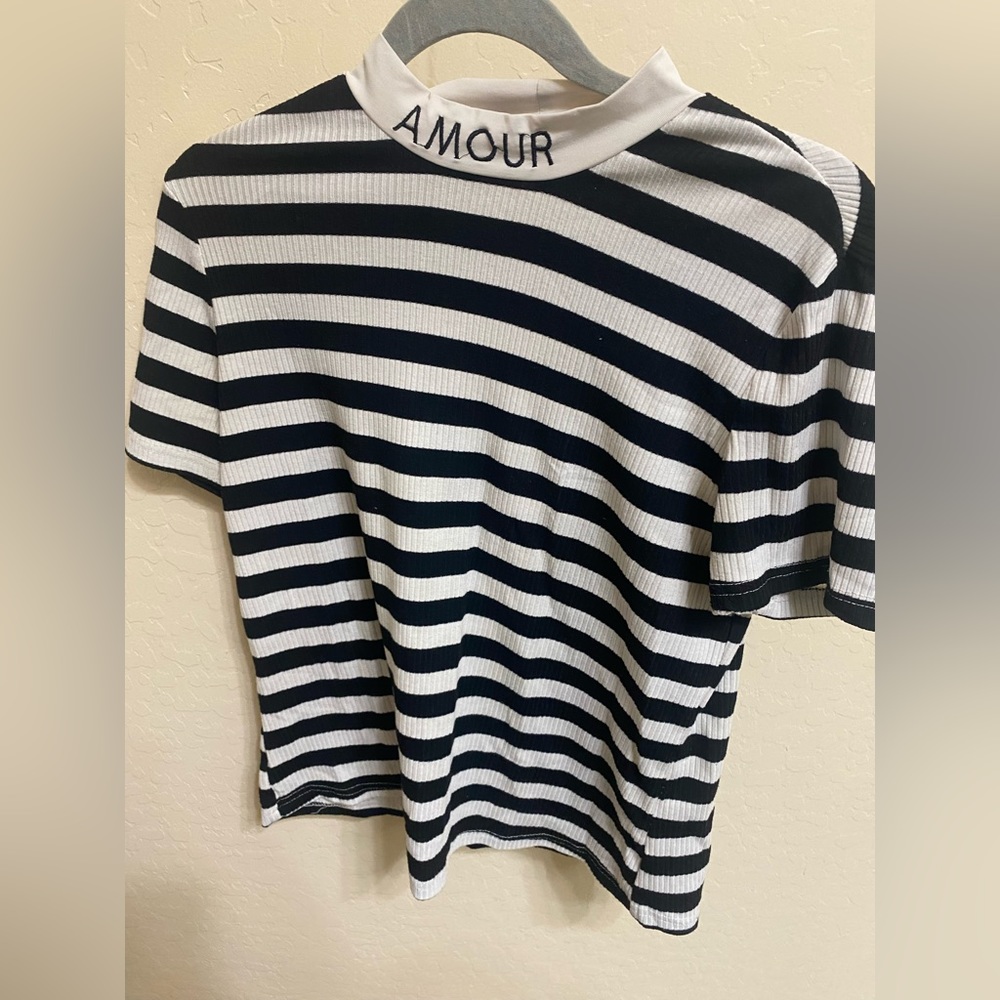 Amour black and white striped top